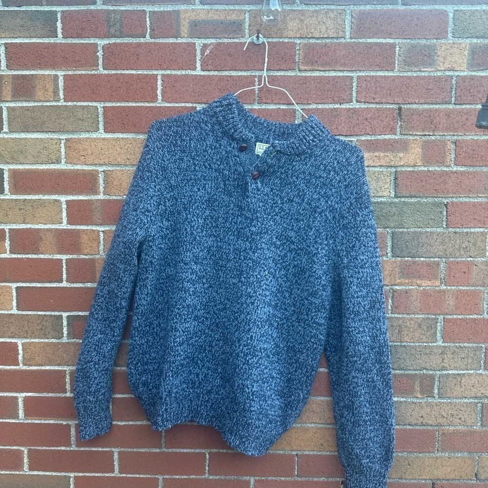 L.L.Bean Women’s 100% Lambswool Marled Knit Sweater Pullover Blue Size L